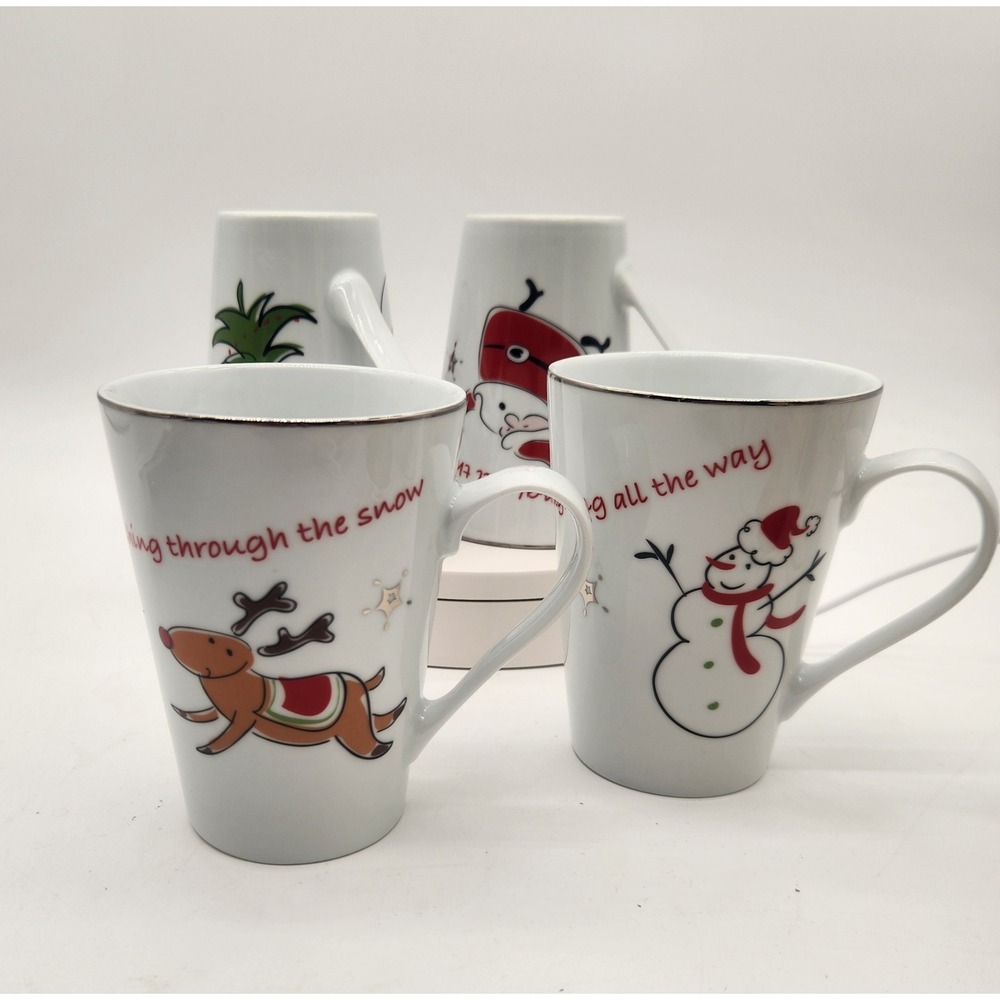 North Pole Trading Co. Christmas Santa Tree Mugs Set of‎ 4 Dishwasher Safe